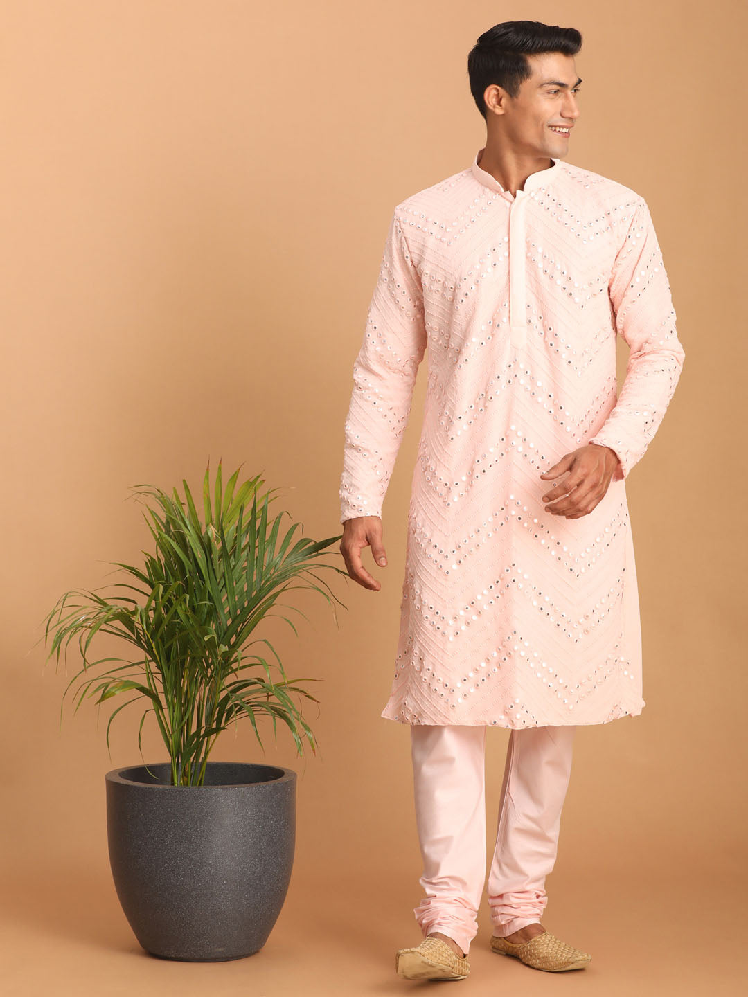 Men's Pink Georgette Kurta Pyjama Set