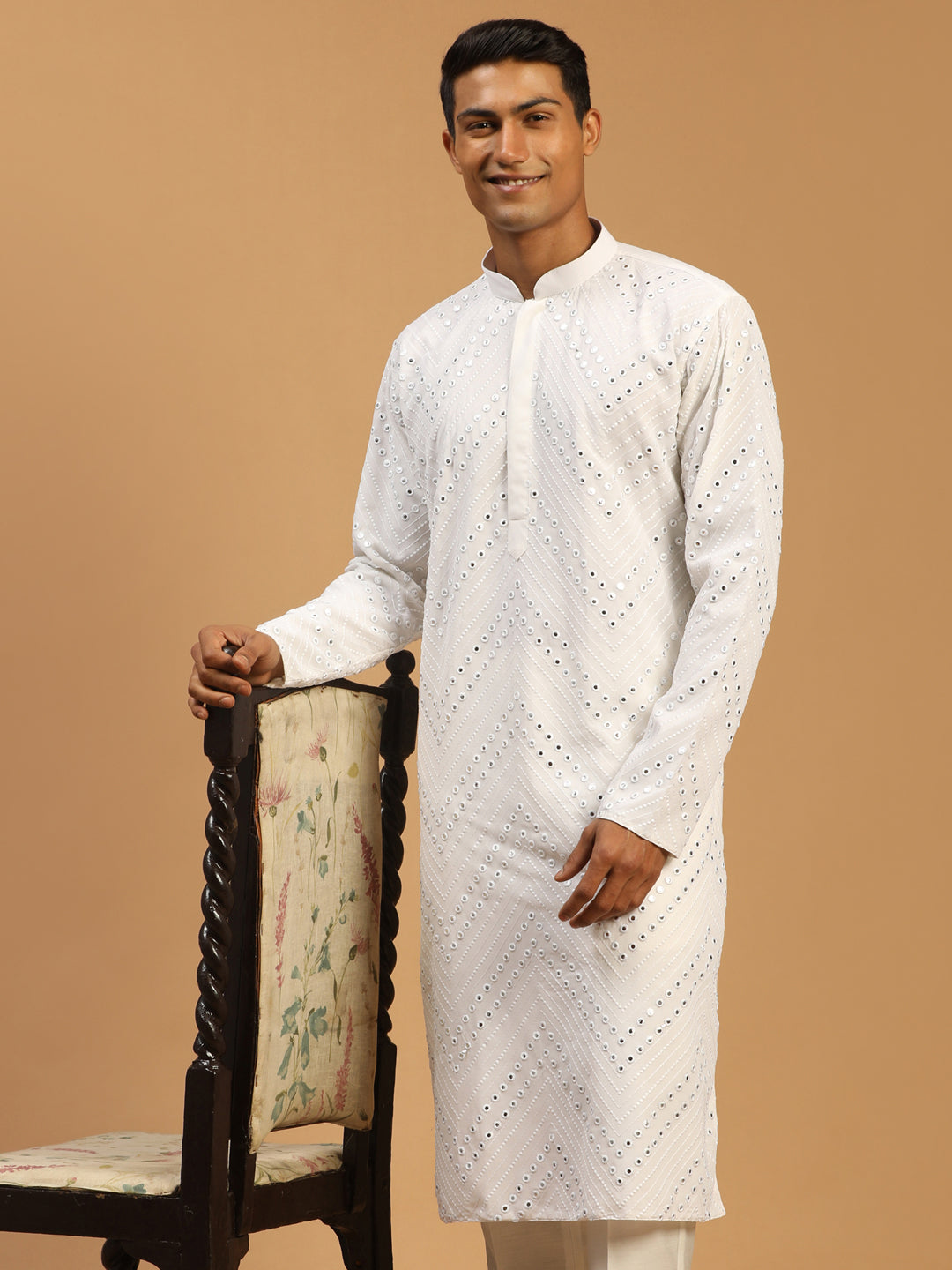 Men's White Georgette Kurta