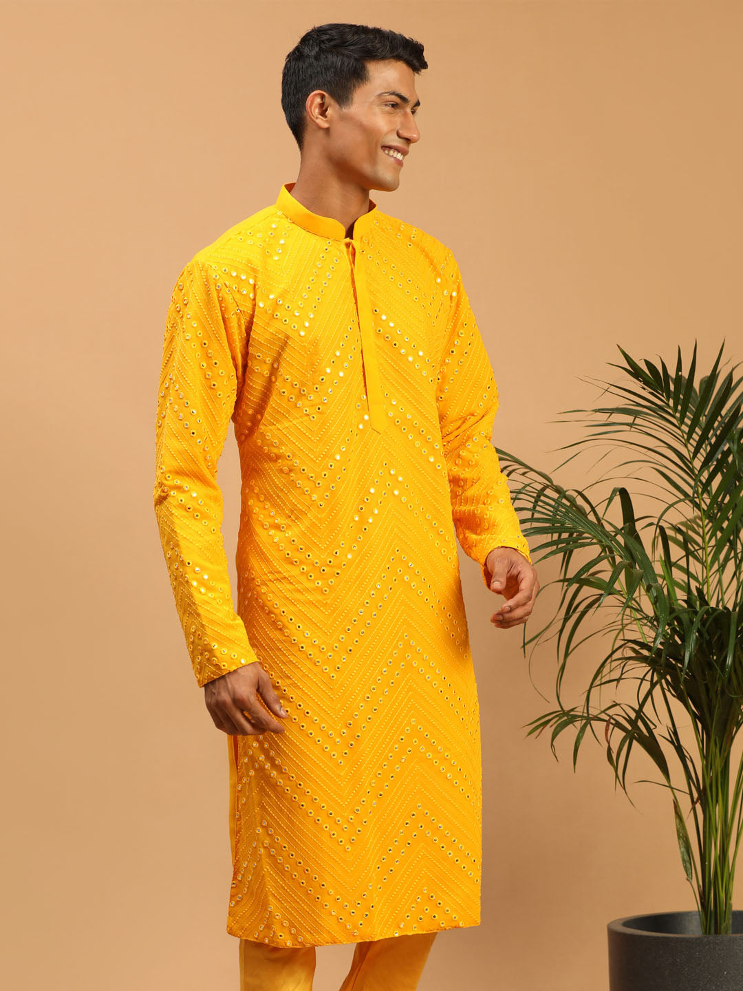 Men's Yellow Georgette Kurta