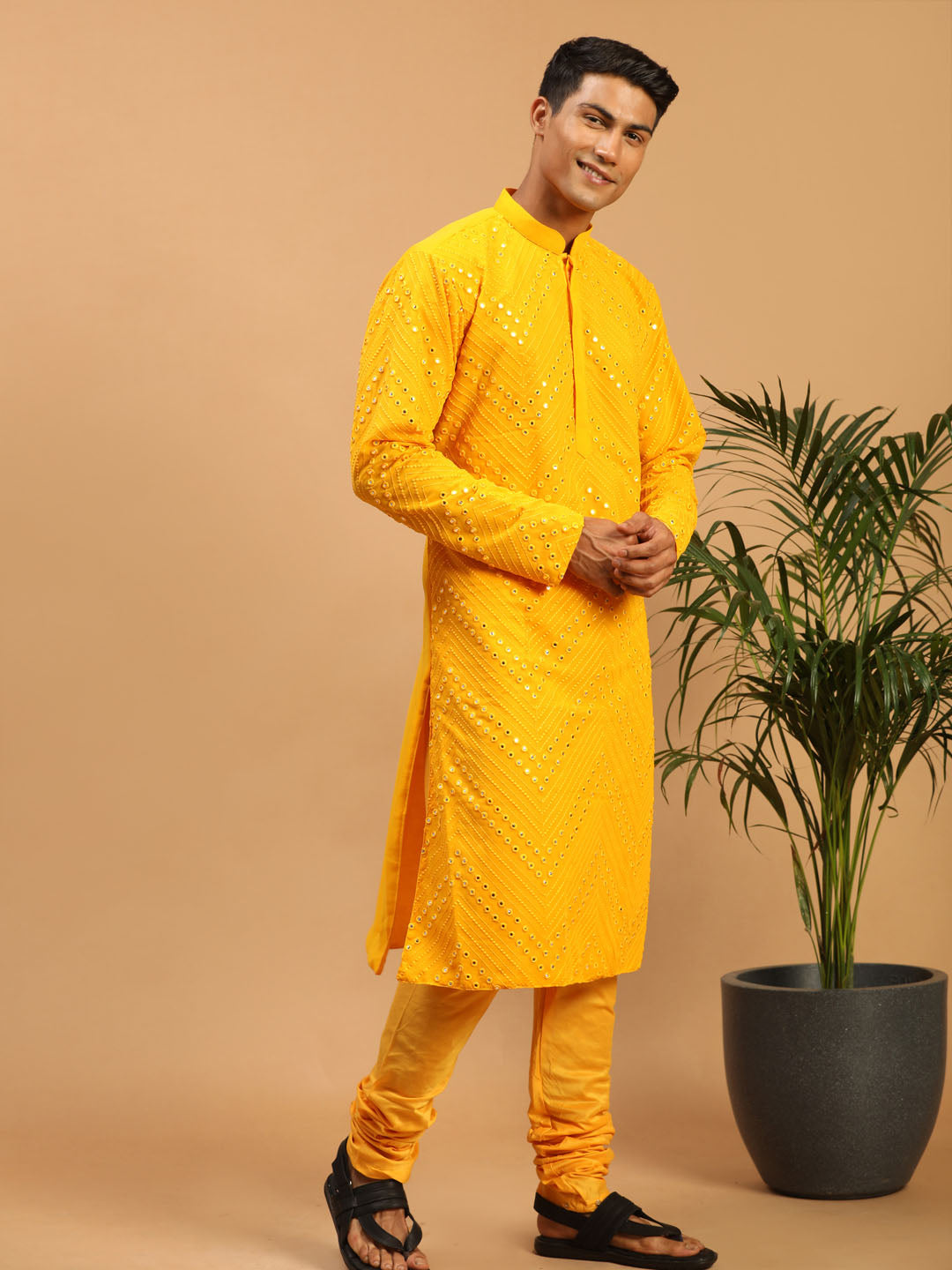 Men's Yellow Georgette Kurta