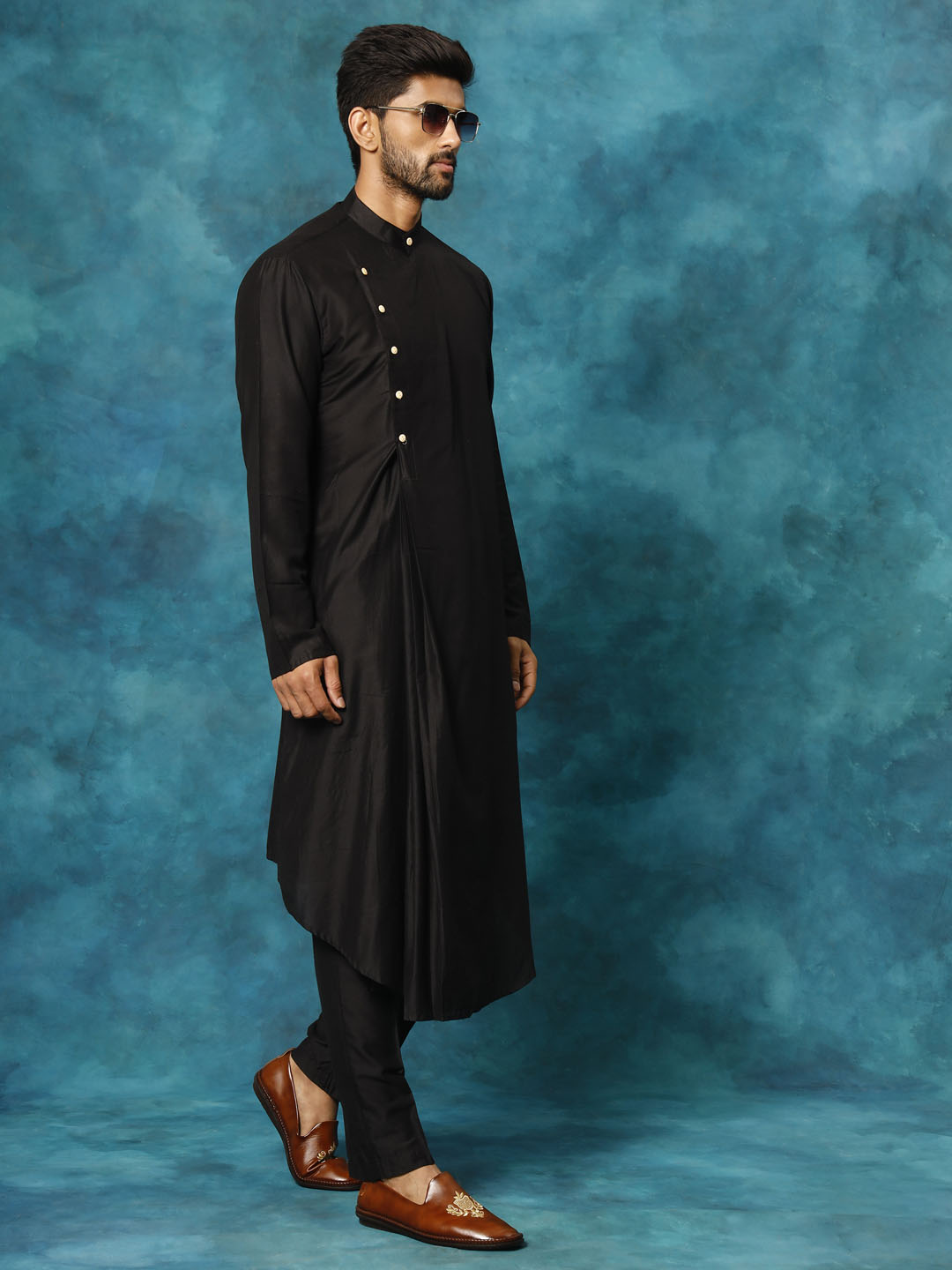 Men's Black Viscose Blend Kurta