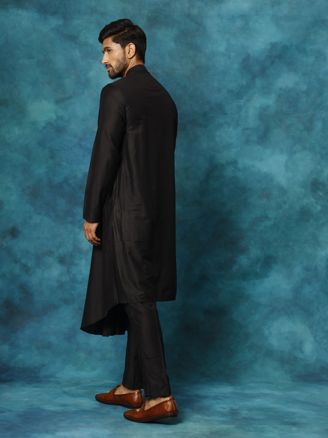 Men's Black Viscose Blend Kurta