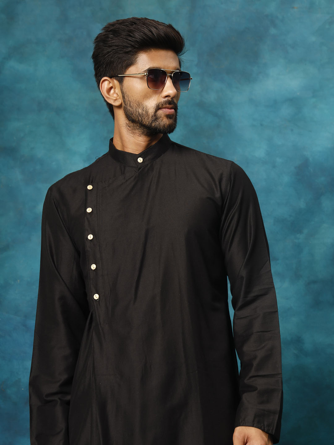 Men's Black Viscose Blend Kurta