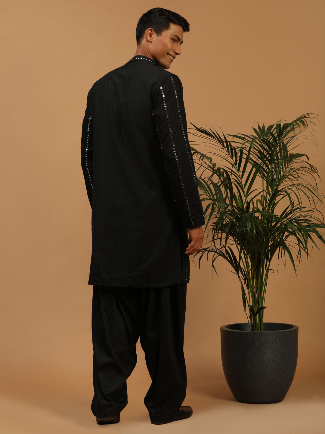 Men's Black Viscose Kurta and Patiala Set