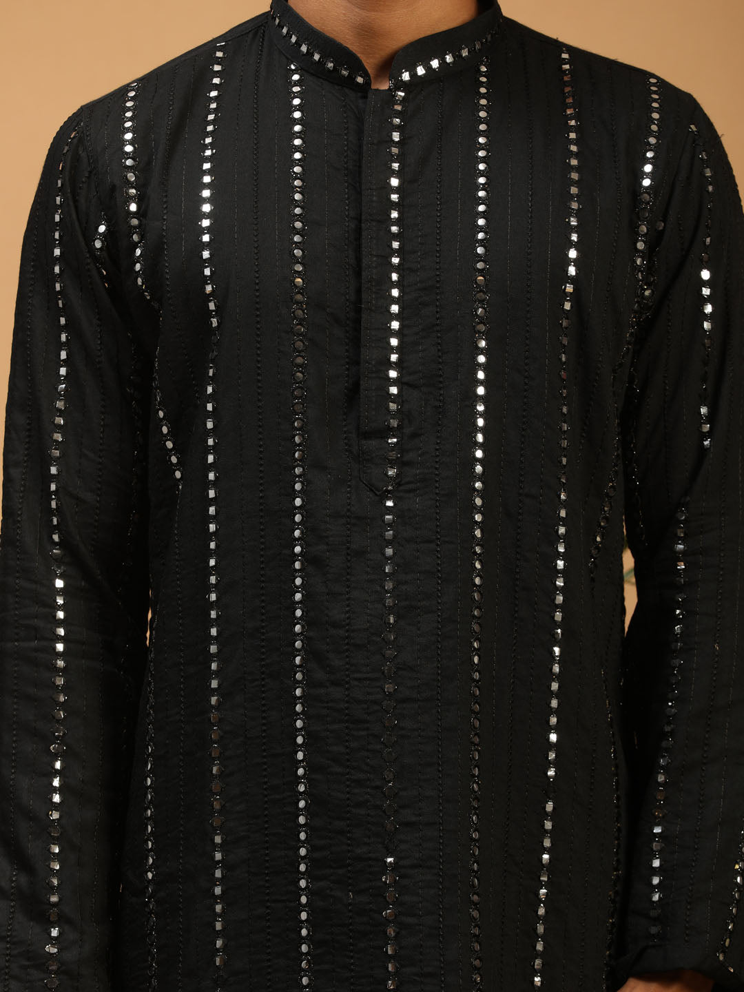 Men's Black Viscose Kurta and Patiala Set