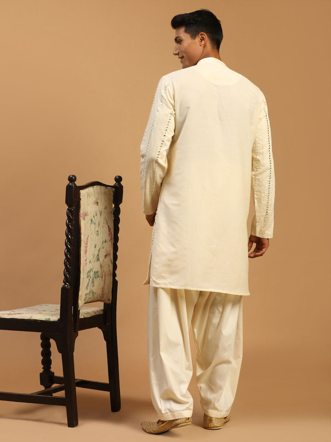 Men's Cream Viscose Kurta and Patiala Set