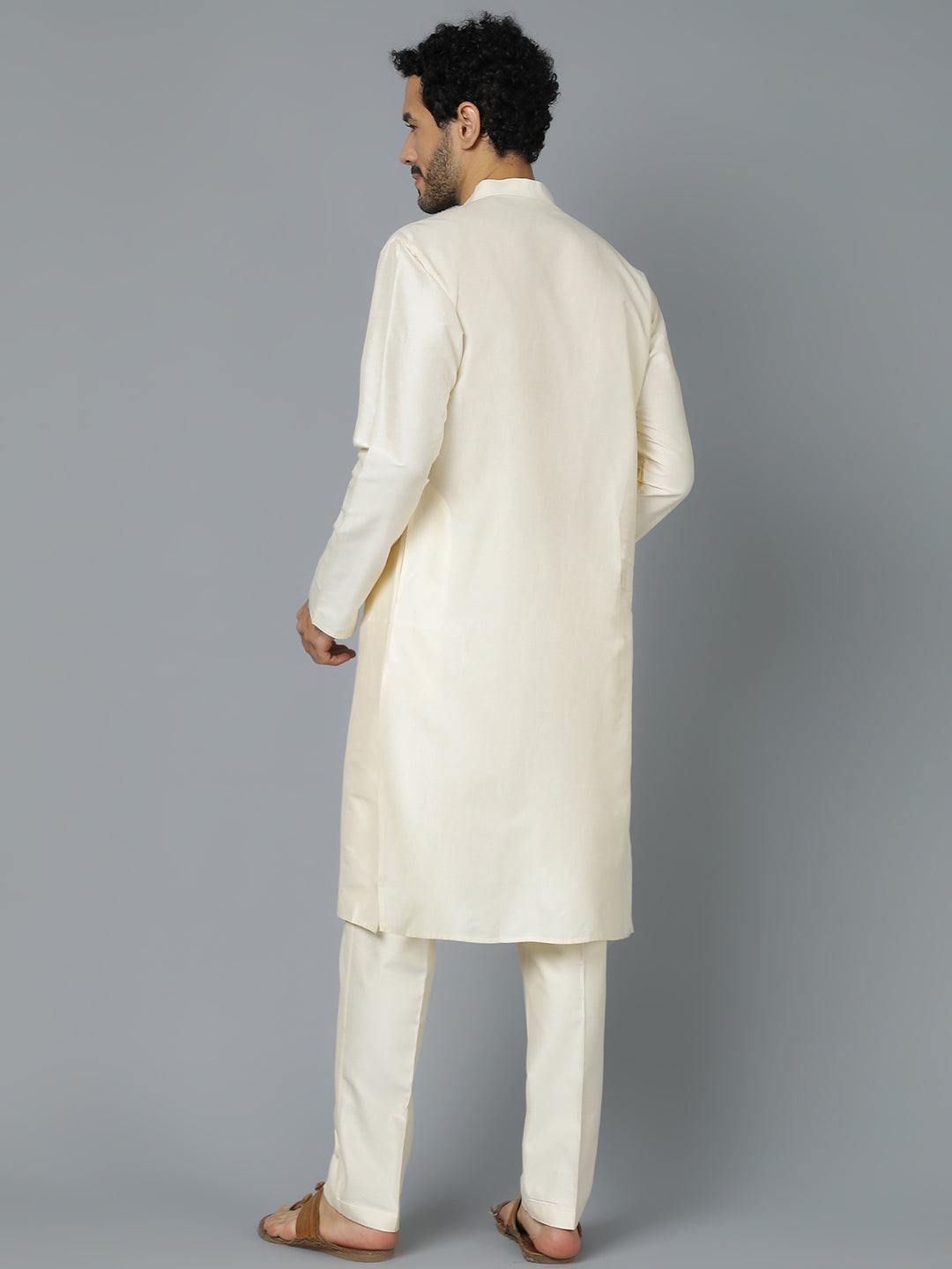 Men's Cream Viscose Kurta Pyjama Set