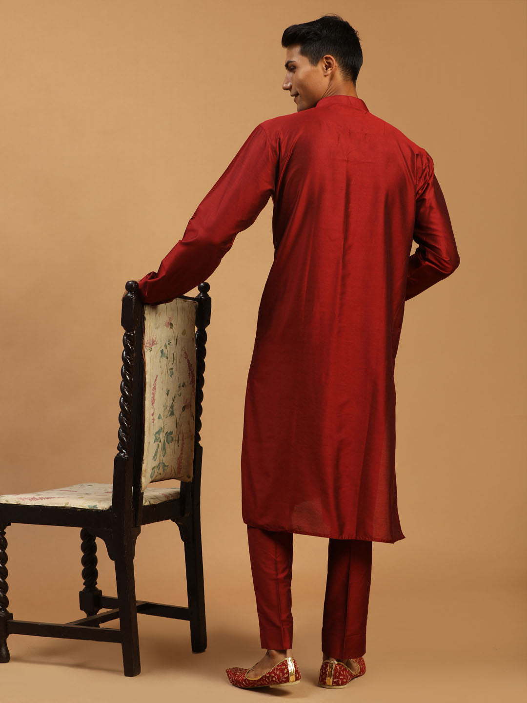 Men's Maroon Viscose Kurta, Pyjama & Dupatta Set