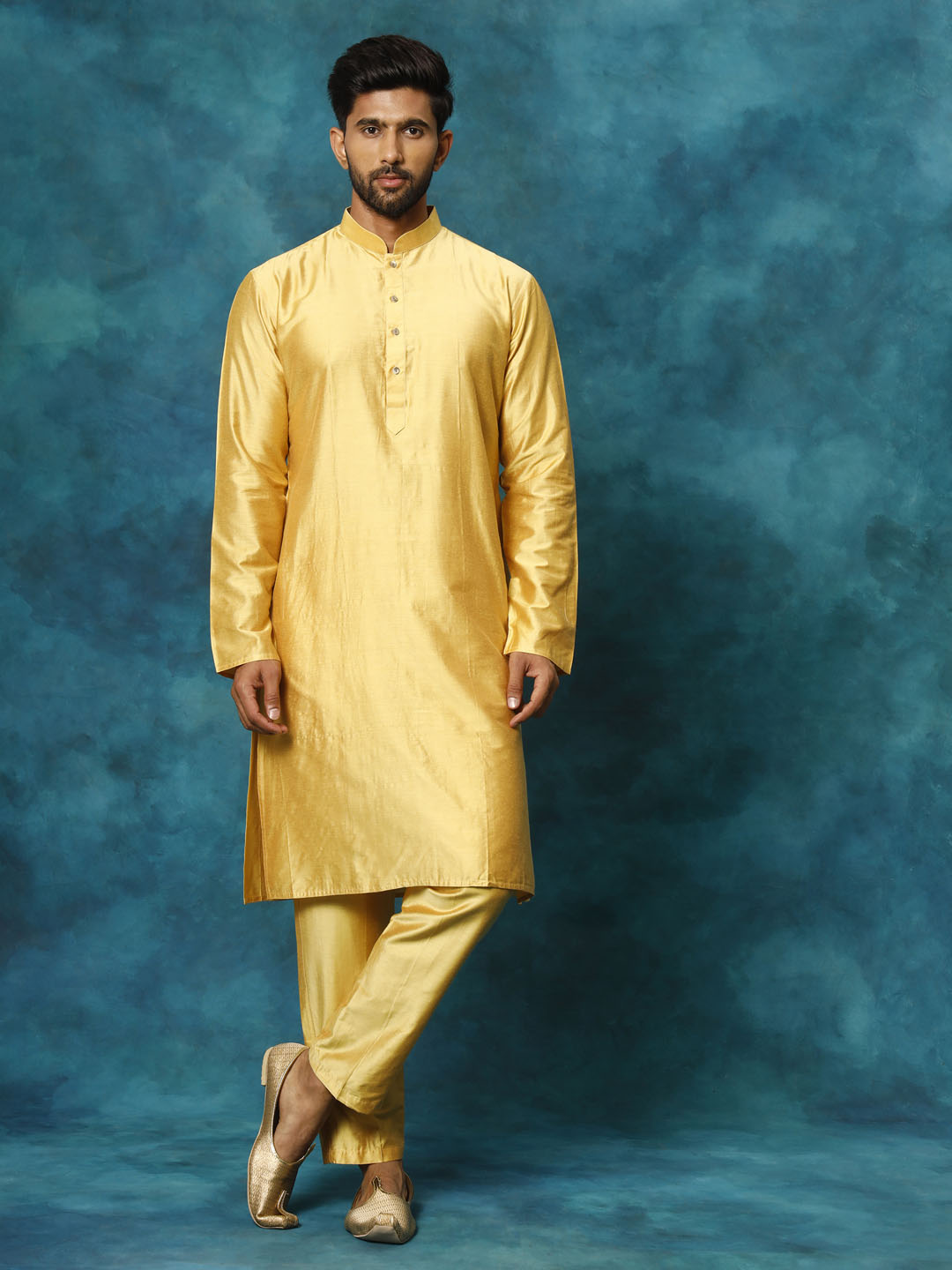 Men's Mustard Viscose Kurta Pyjama Set