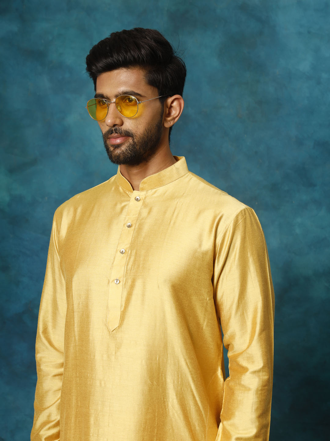 Men's Mustard Viscose Kurta Pyjama Set