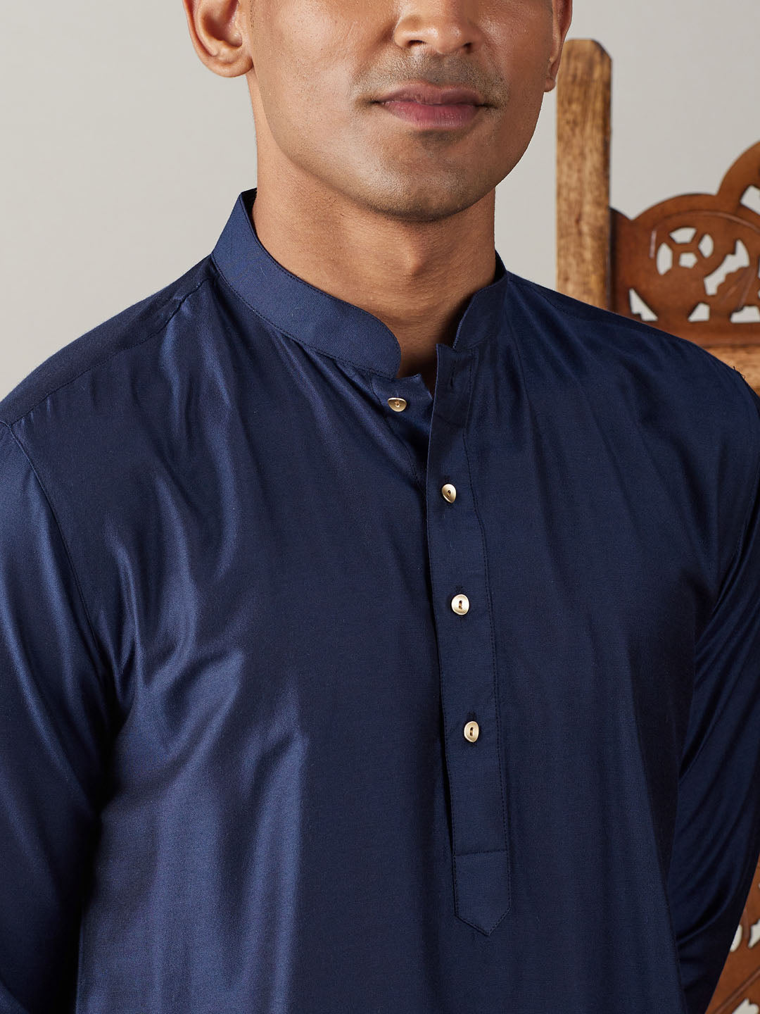 Men's Navy Blue Viscose Kurta Pyjama Set