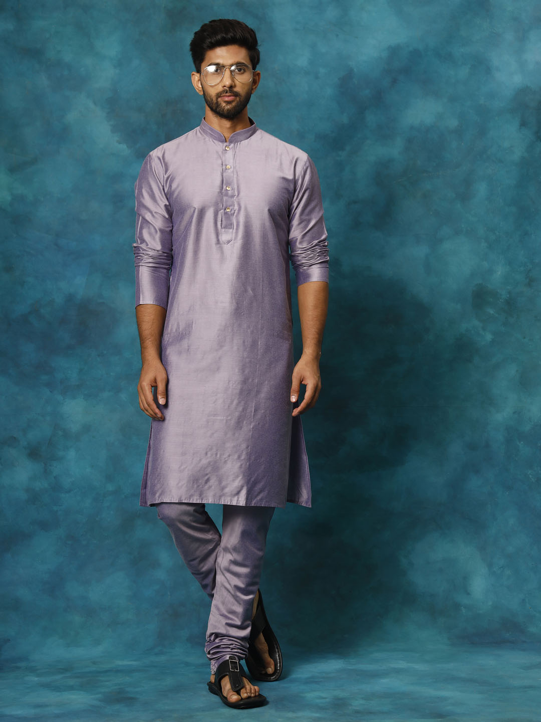 Men's Purple Viscose Kurta Pyjama Set