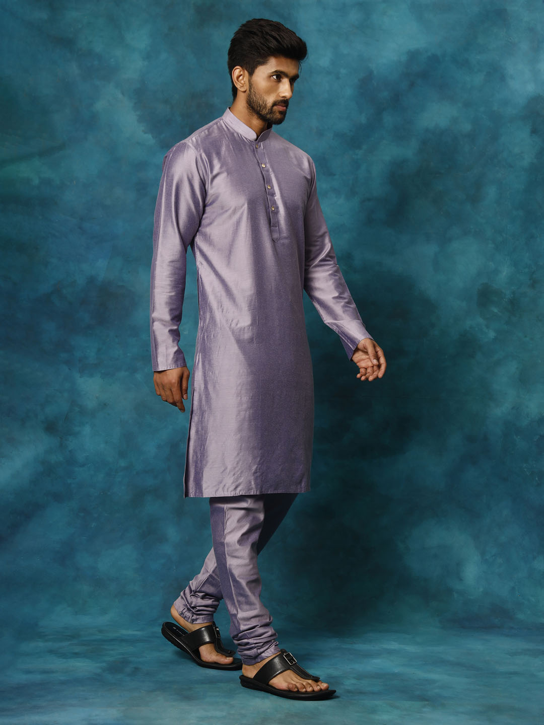 Men's Purple Viscose Kurta Pyjama Set