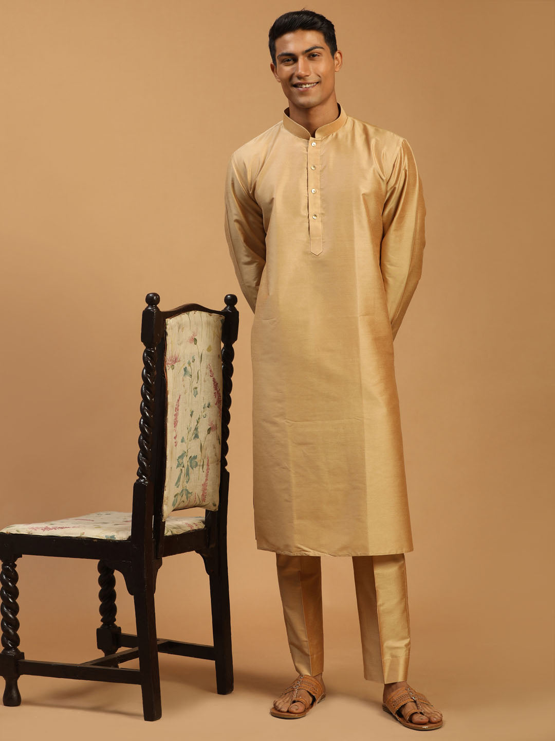 Men's Rose Gold Viscose Kurta Pyjama Set