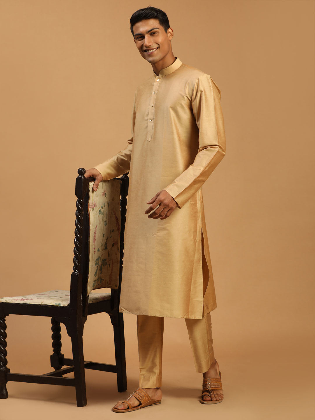 Men's Rose Gold Viscose Kurta Pyjama Set