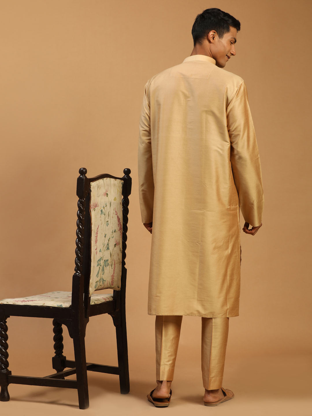 Men's Rose Gold Viscose Kurta Pyjama Set