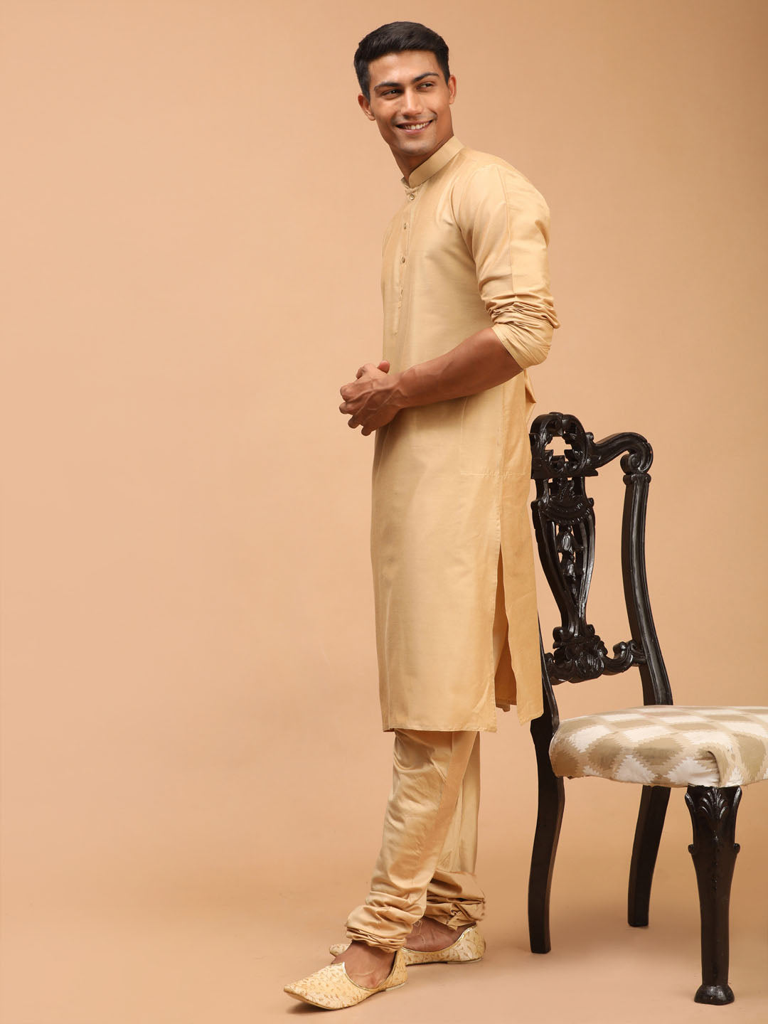 Men's Rose Gold Viscose Kurta Pyjama Set