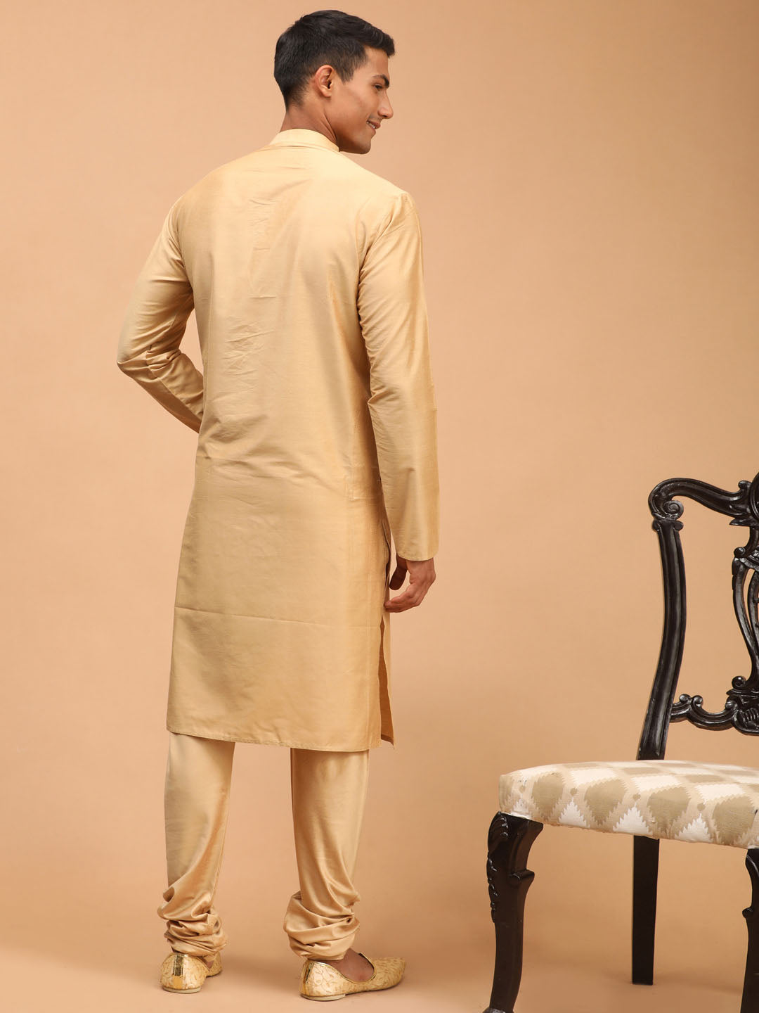 Men's Rose Gold Viscose Kurta Pyjama Set