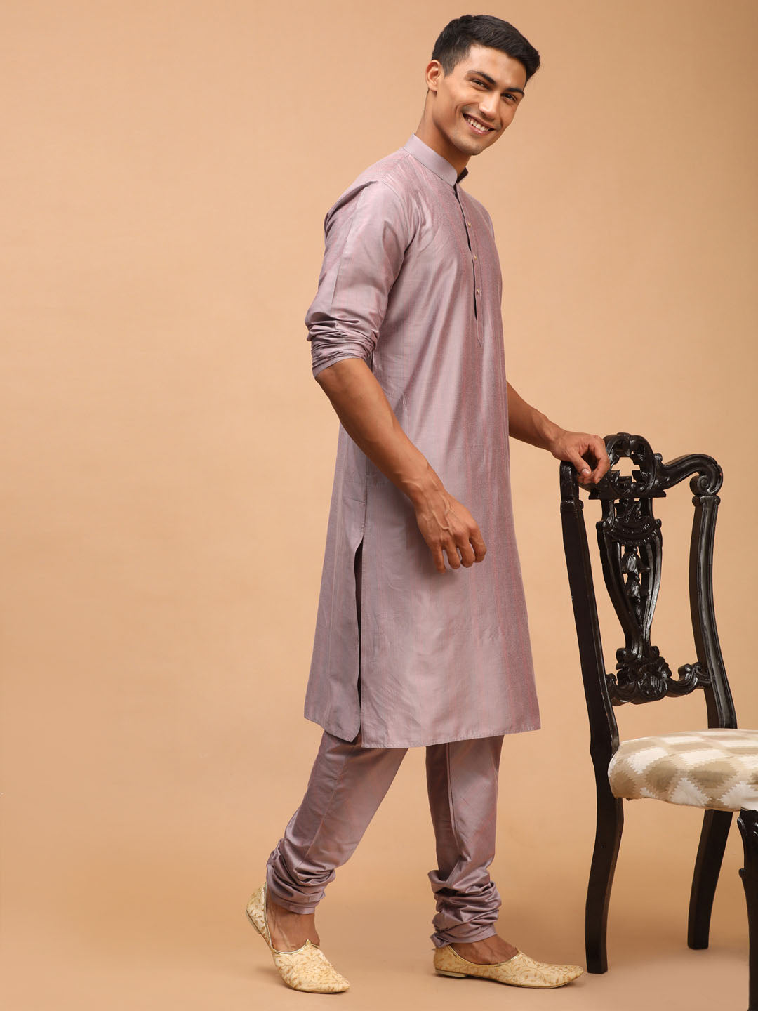 Men's Steel Grey Viscose Kurta Pyjama Set