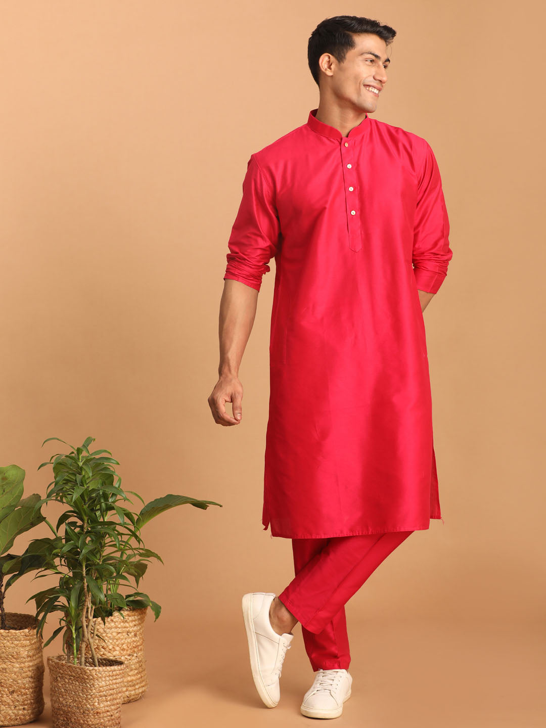 Men's Pink Viscose Kurta Pyjama Set