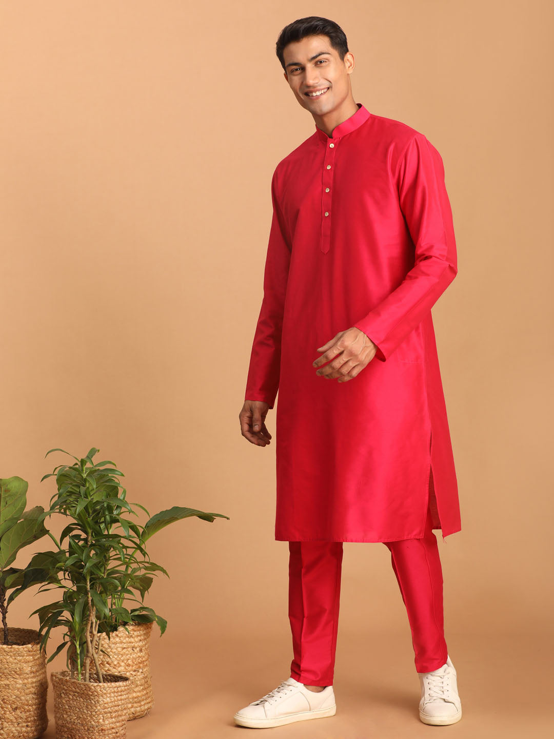 Men's Pink Viscose Kurta Pyjama Set