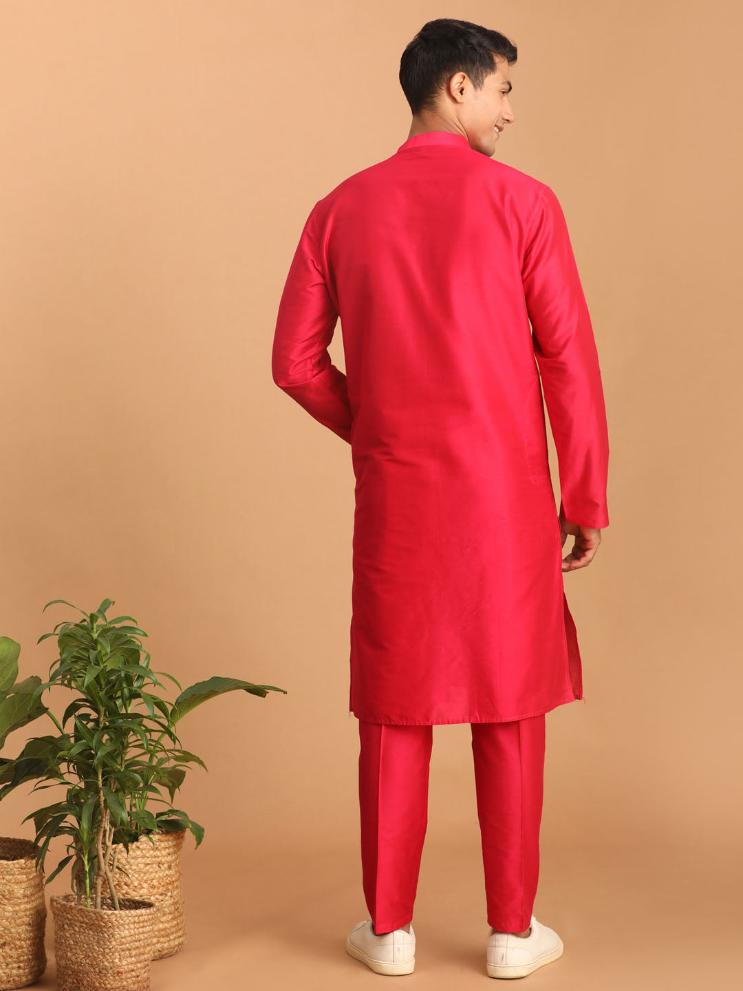 Men's Pink Viscose Kurta Pyjama Set