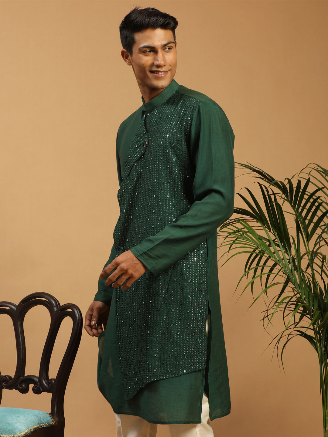 Men's Green Cotton Blend Kurta