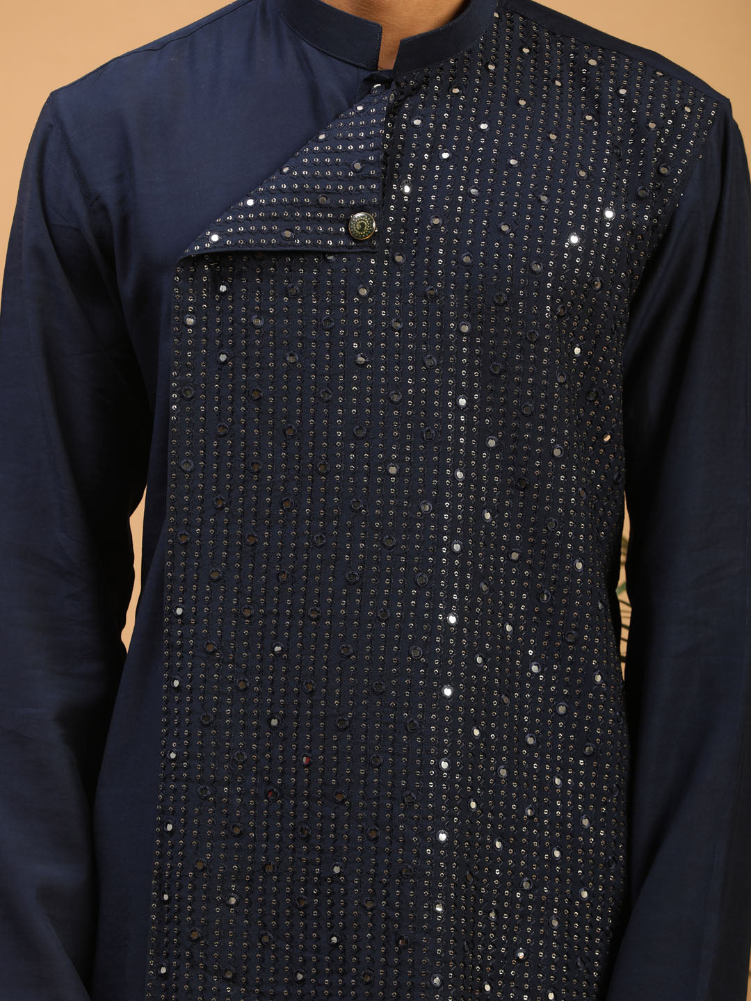 Men's Navy Blue Cotton Blend Kurta