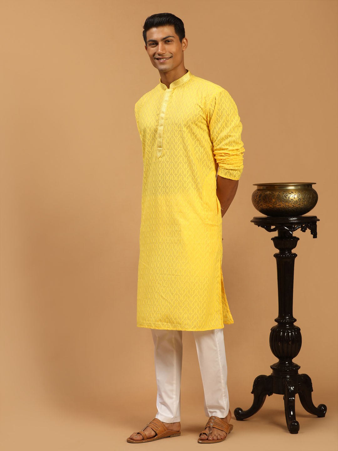 Men's Yellow Cotton Kurta & Pyjama