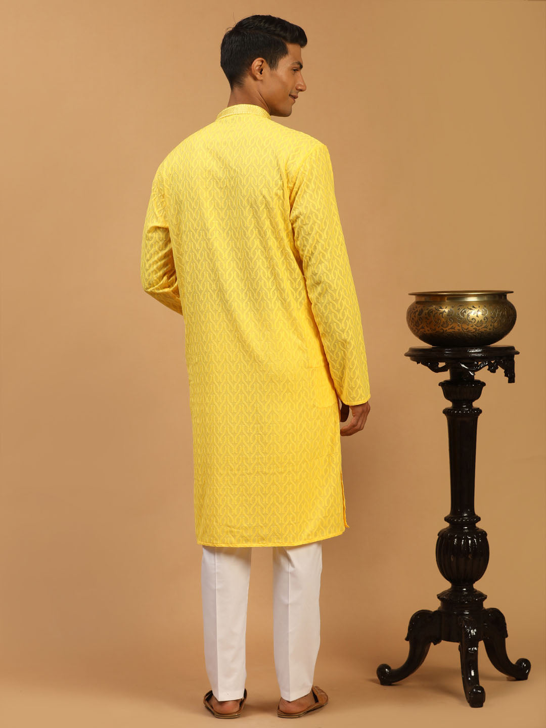 Men's Yellow Cotton Kurta & Pyjama