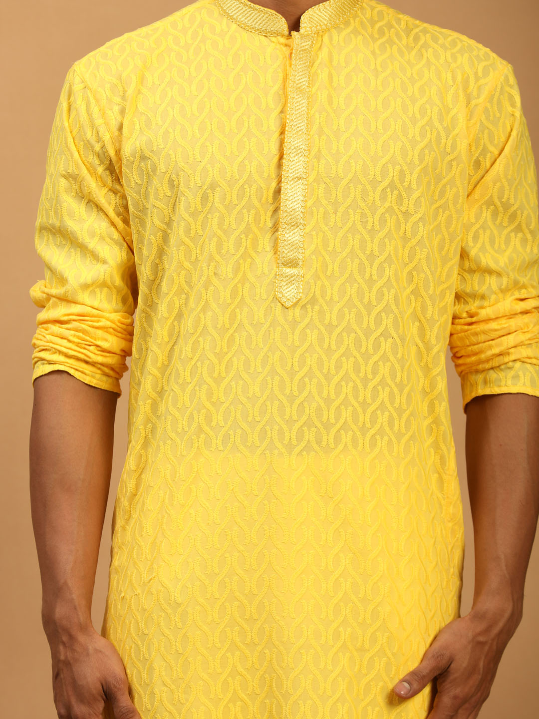 Men's Yellow Cotton Kurta & Pyjama