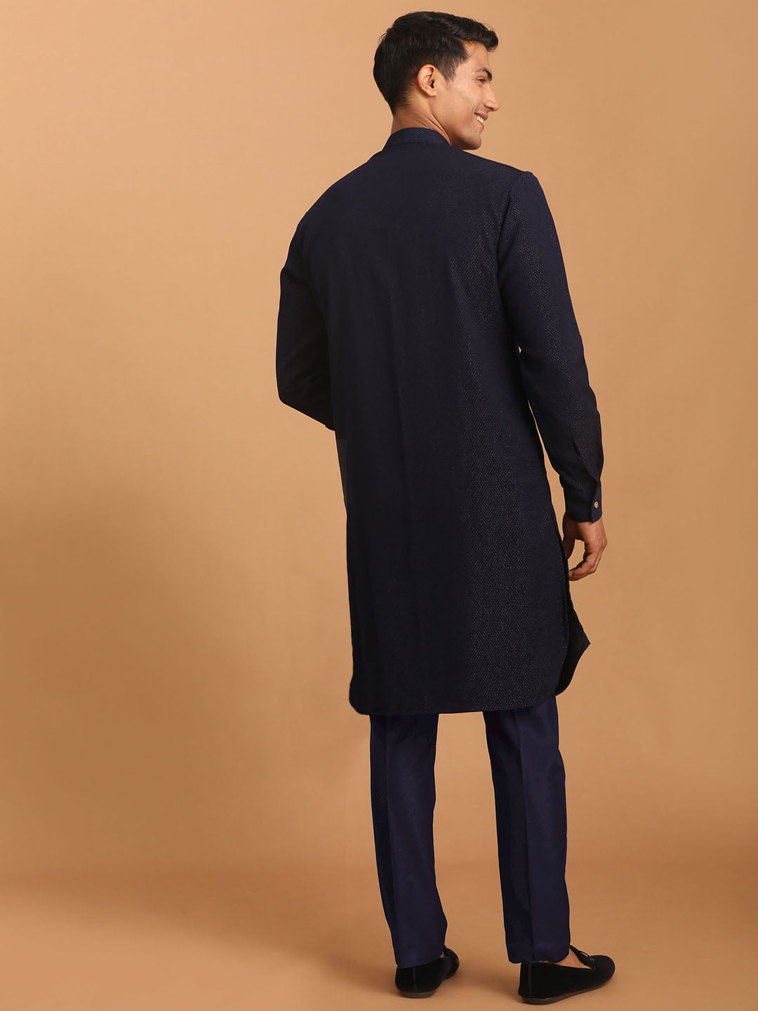 Men's Navy Blue Cotton Blend Kurta Pyjama Set