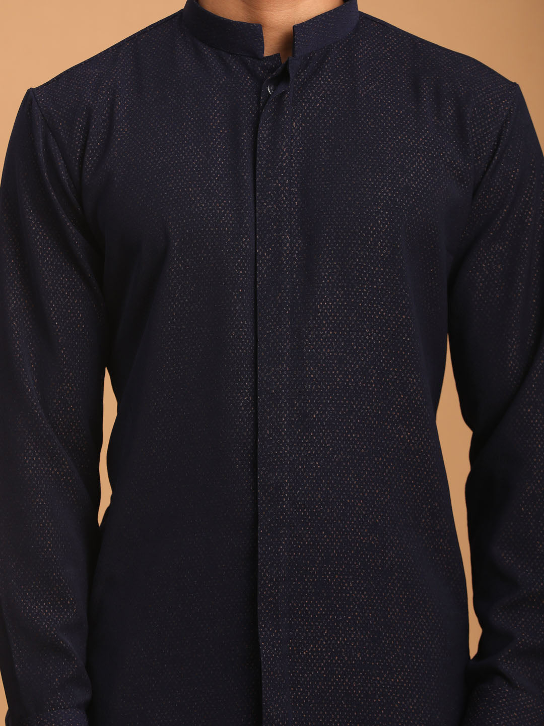 Men's Navy Blue Cotton Blend Kurta Pyjama Set