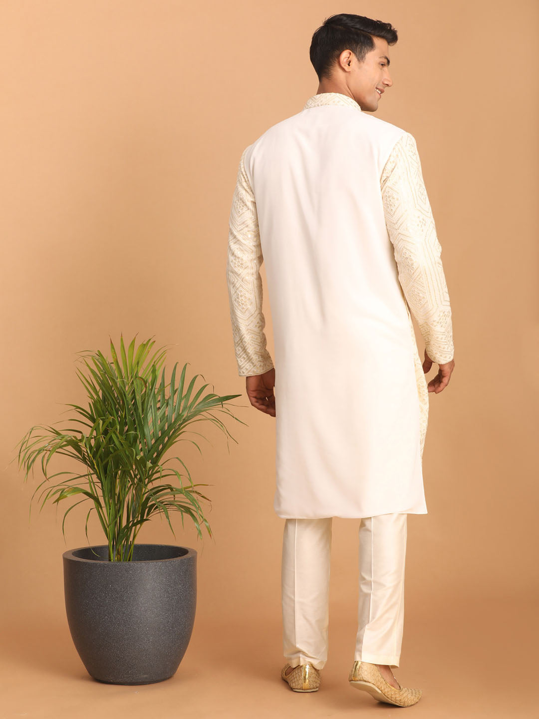 Men's Cream Cotton Blend Kurta Pyjama Set