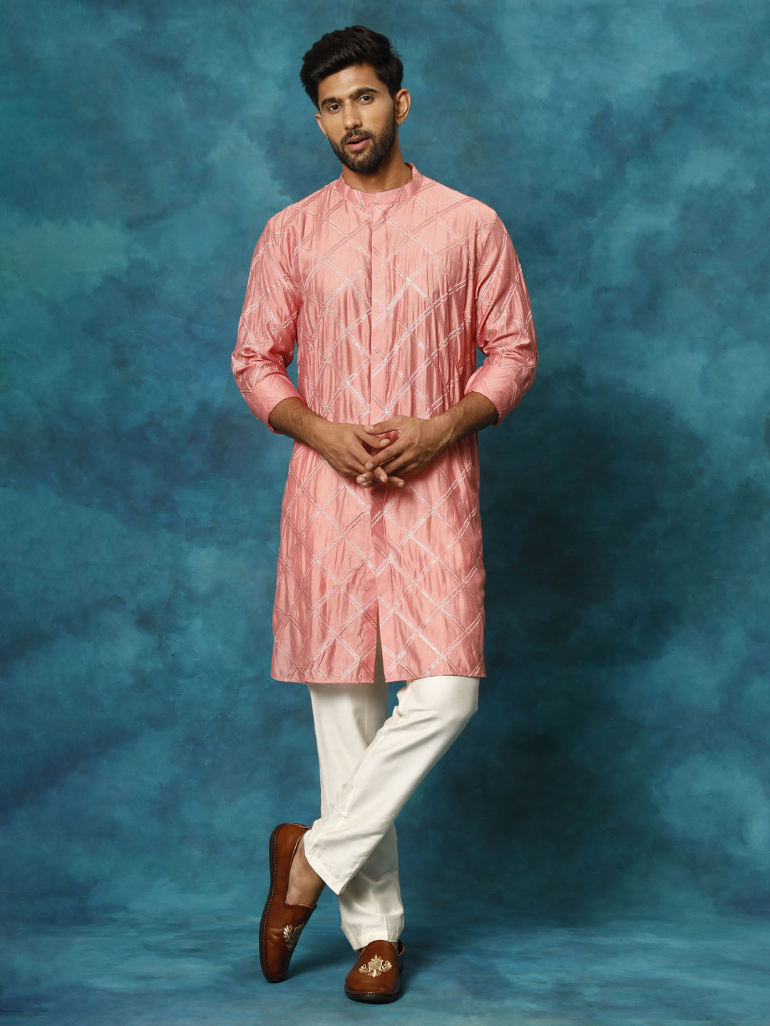 Men's Onion Pink Viscose Kurta Pyjama Set