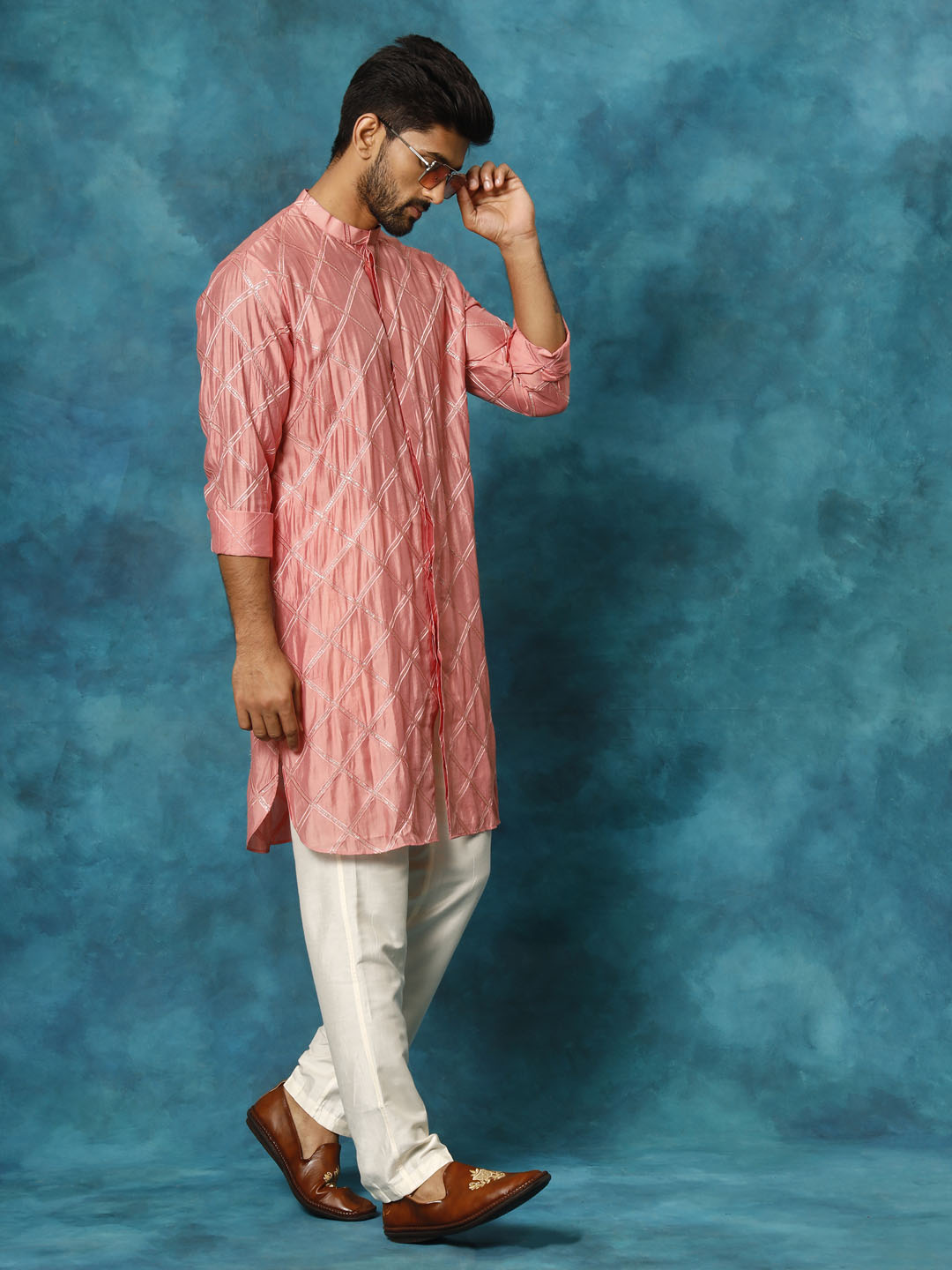 Men's Onion Pink Viscose Kurta Pyjama Set