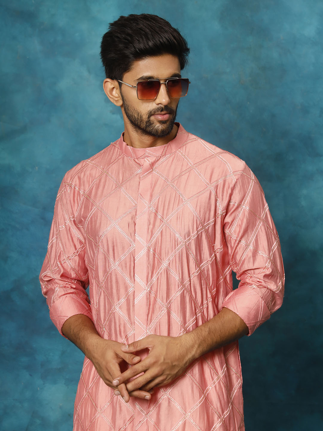 Men's Onion Pink Viscose Kurta Pyjama Set