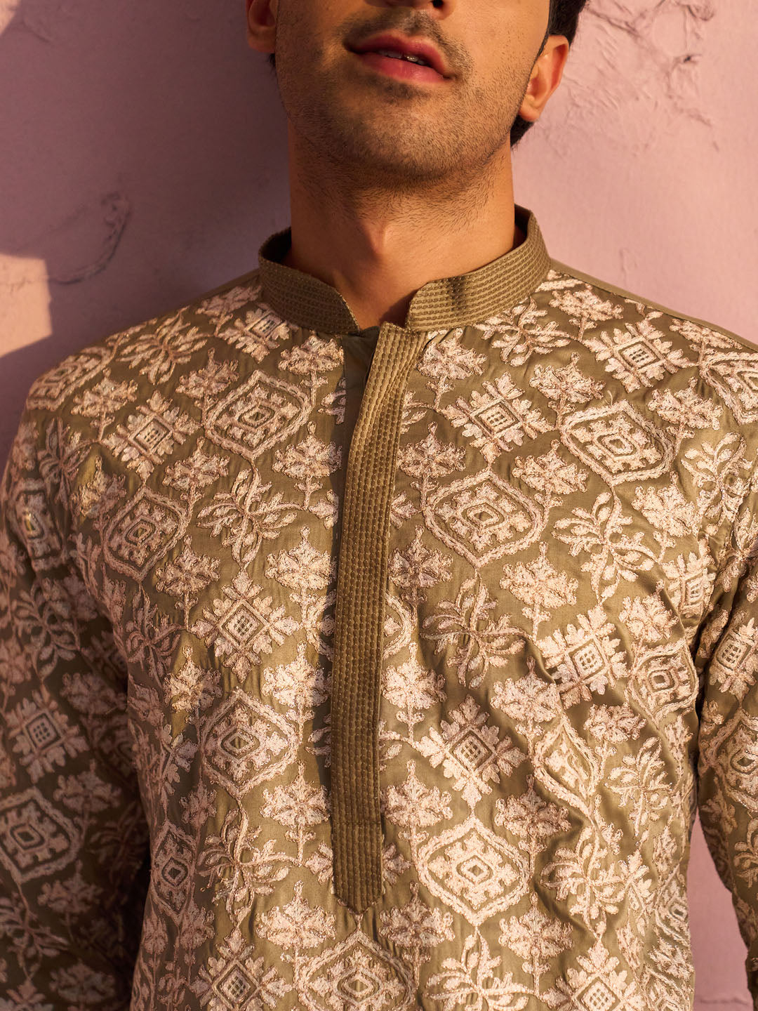 Men's Green Silk Blend Kurta Pyjama Set