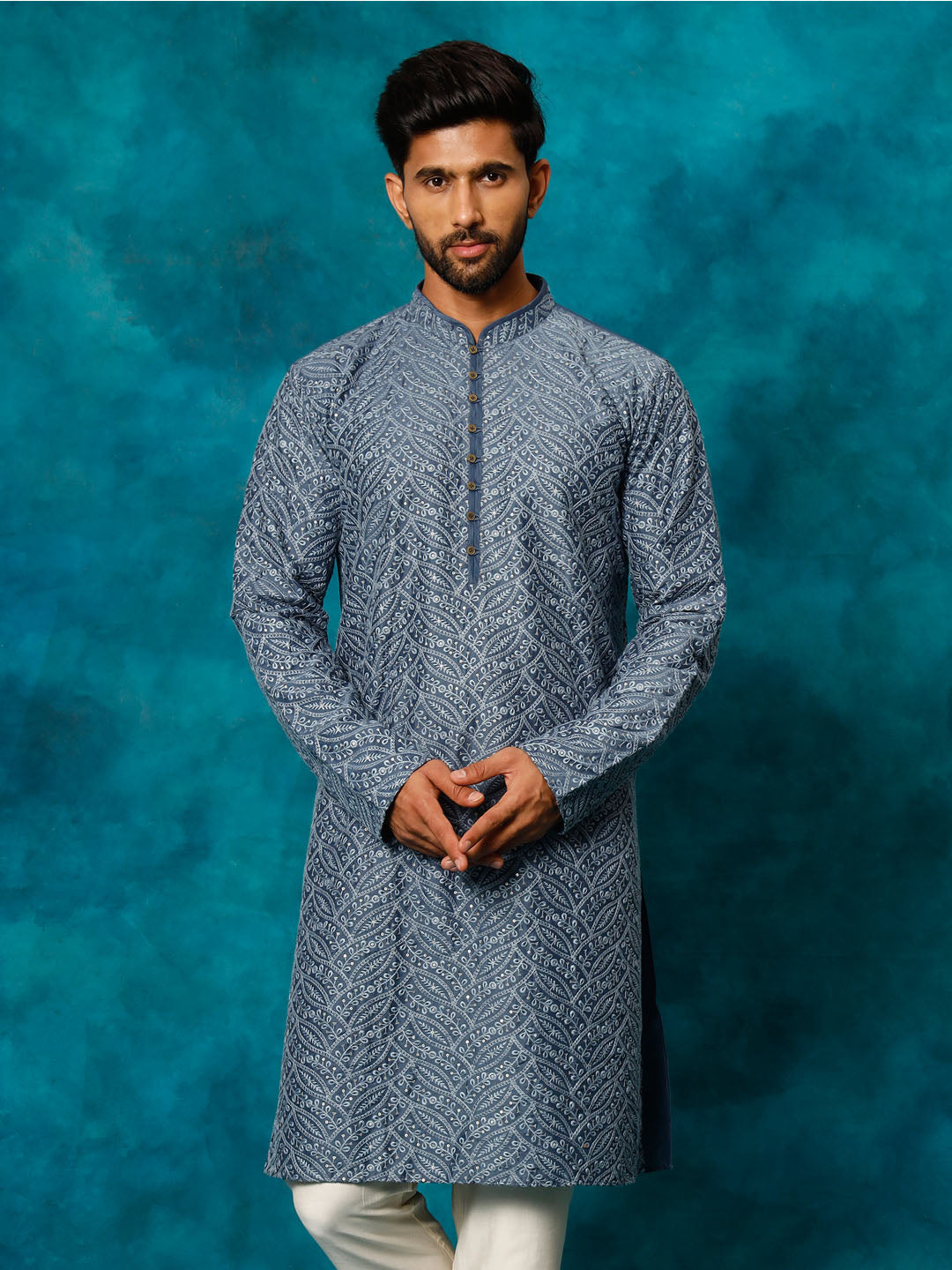 Men's Blue Rayon Cotton Kurta