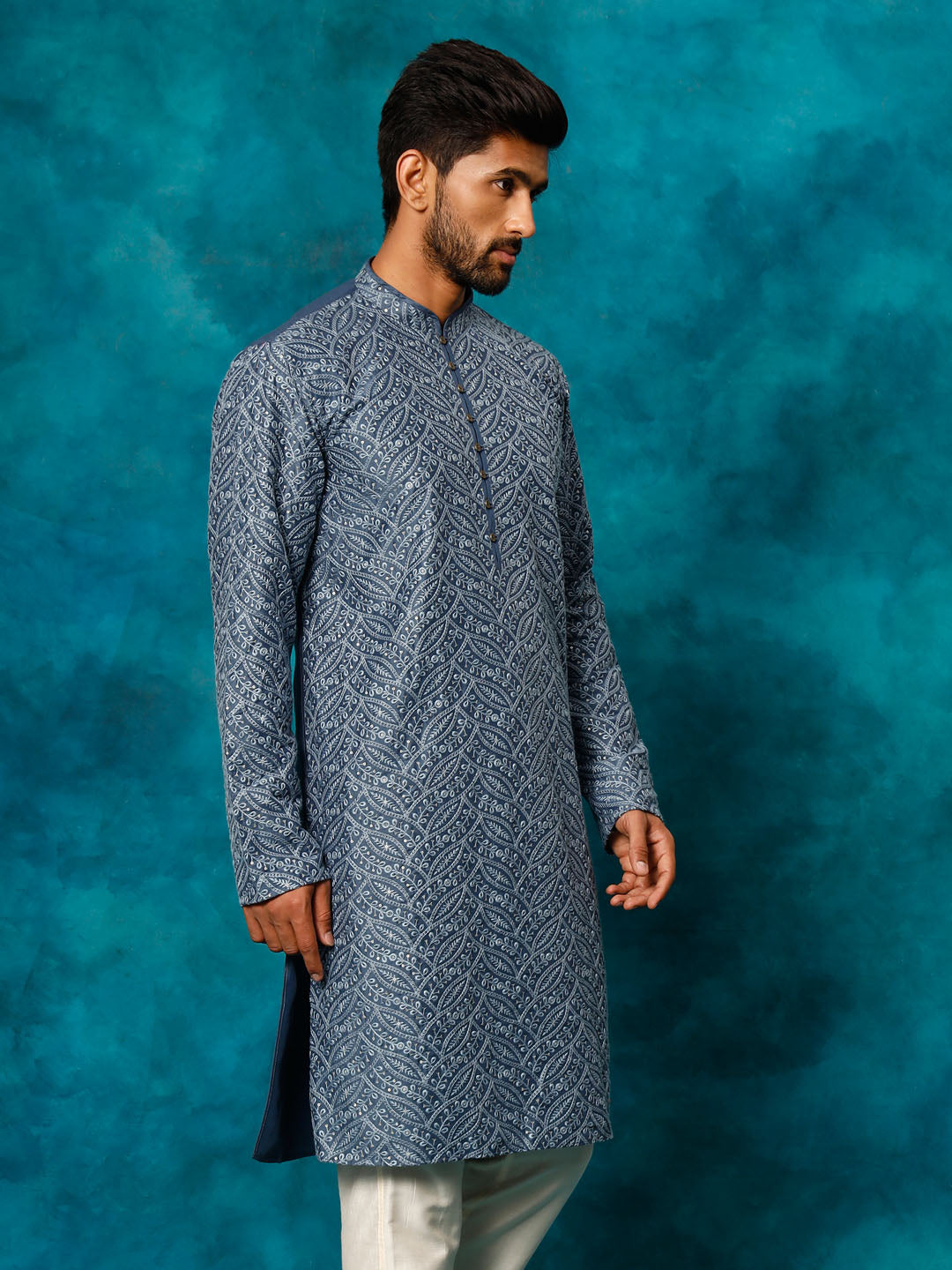 Men's Blue Rayon Cotton Kurta