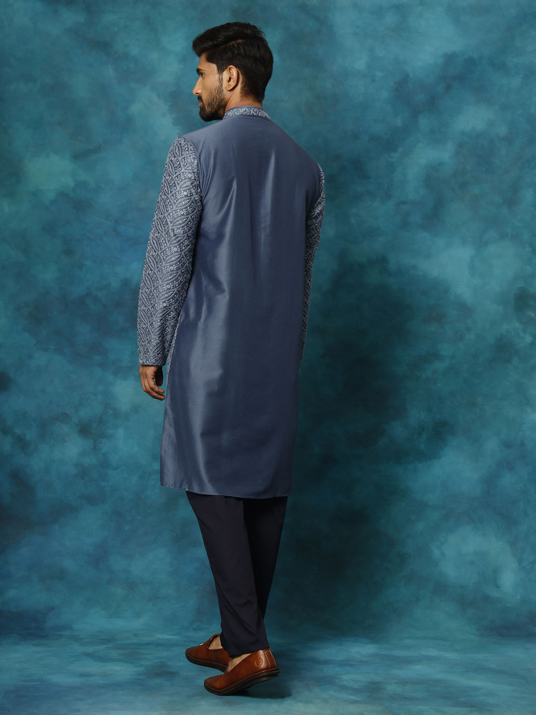 Men's Blue Rayon Cotton Kurta Pyjama Set