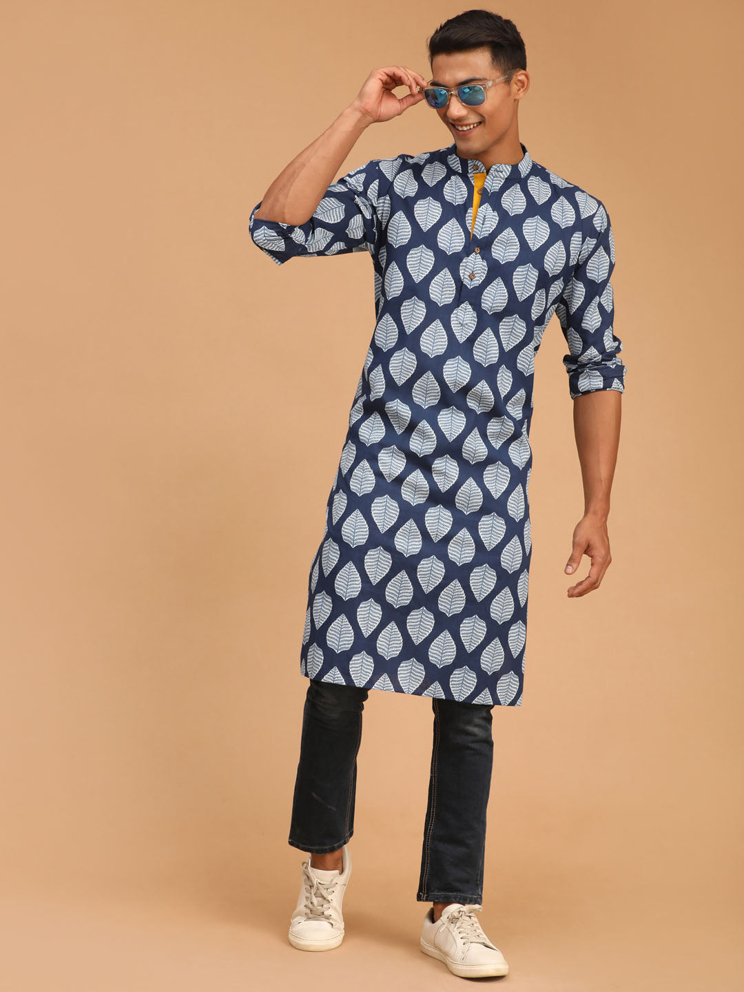 Men's Blue Cotton Kurta