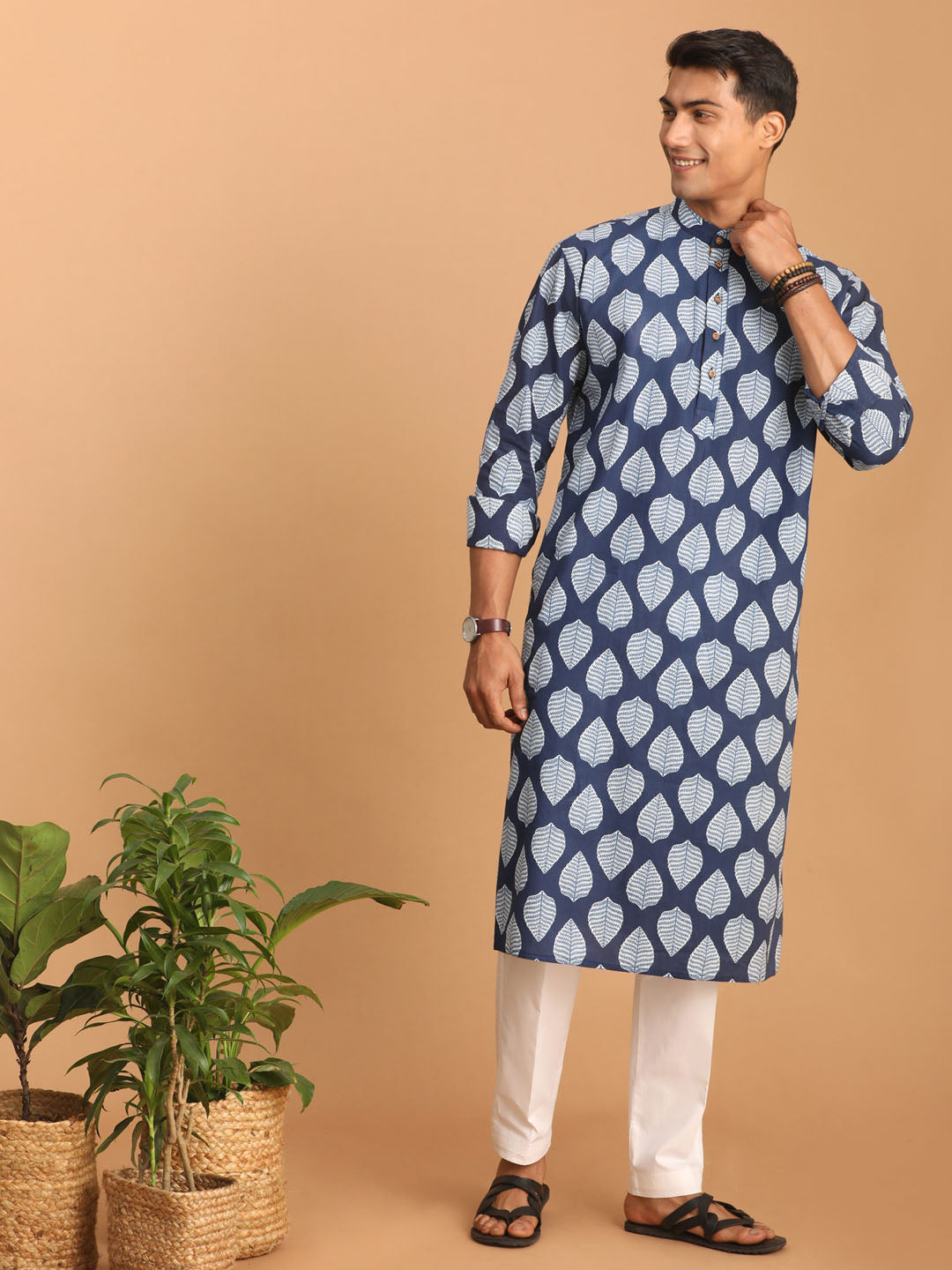 Men's Indigo Blue Cotton Kurta Pyjama Set