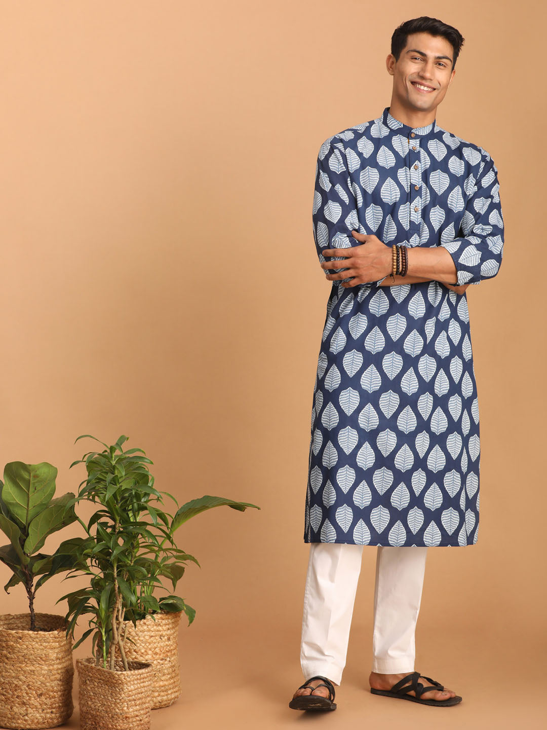 Men's Indigo Blue Cotton Kurta Pyjama Set