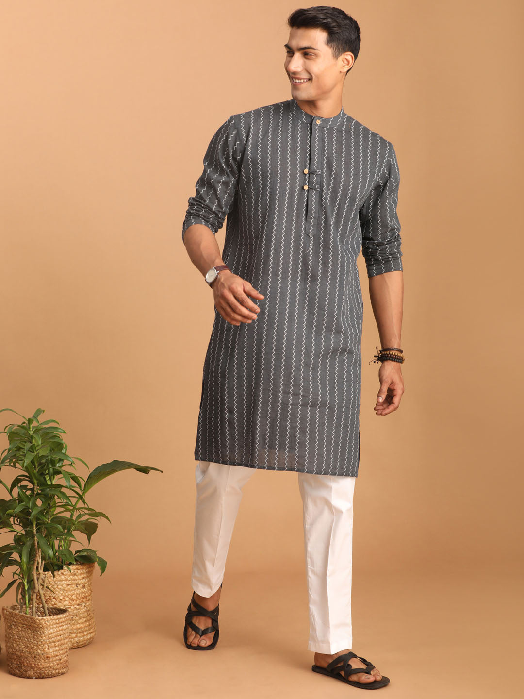 Men's Grey Cotton Kurta