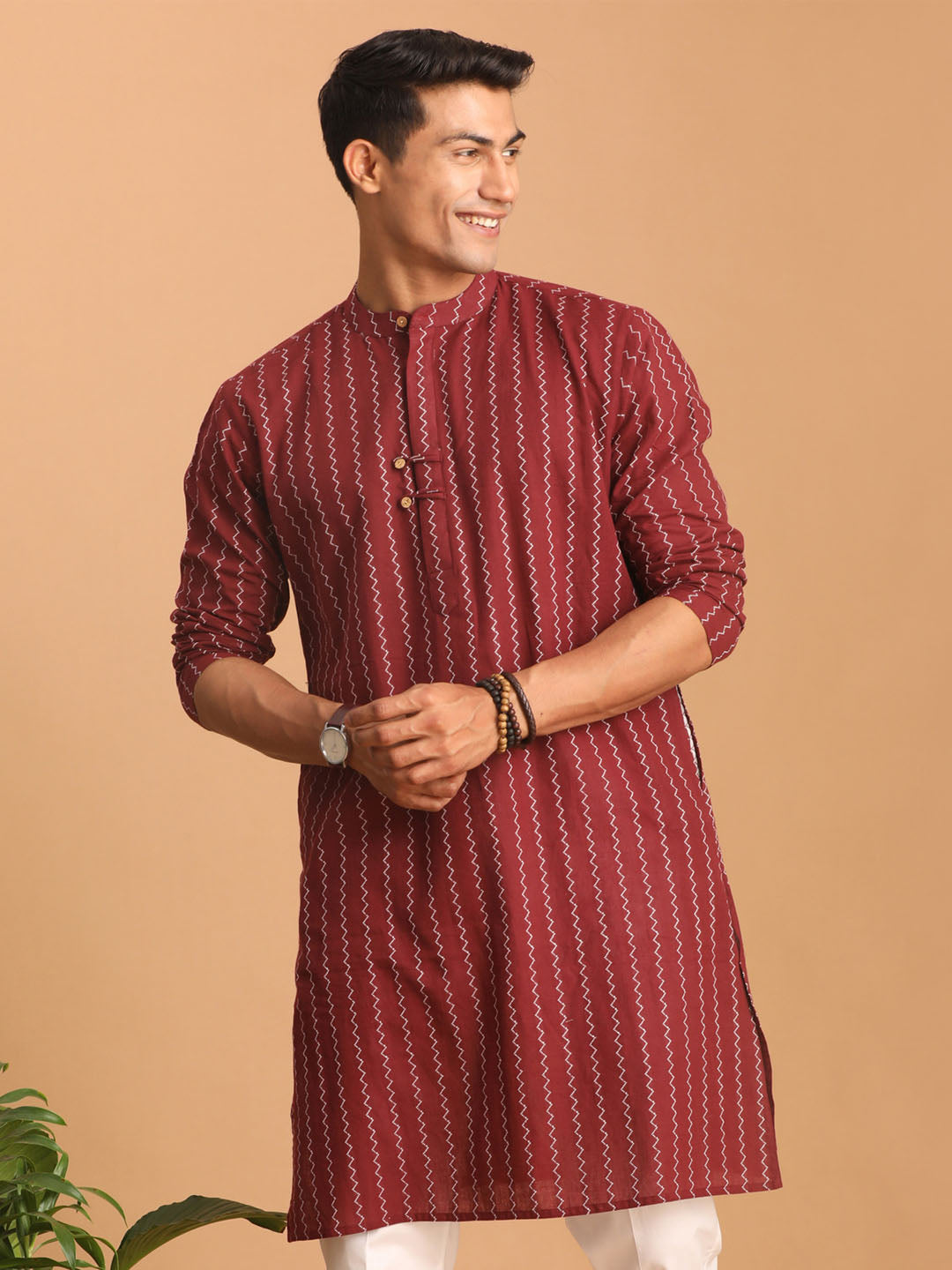 Men's Maroon Cotton Kurta