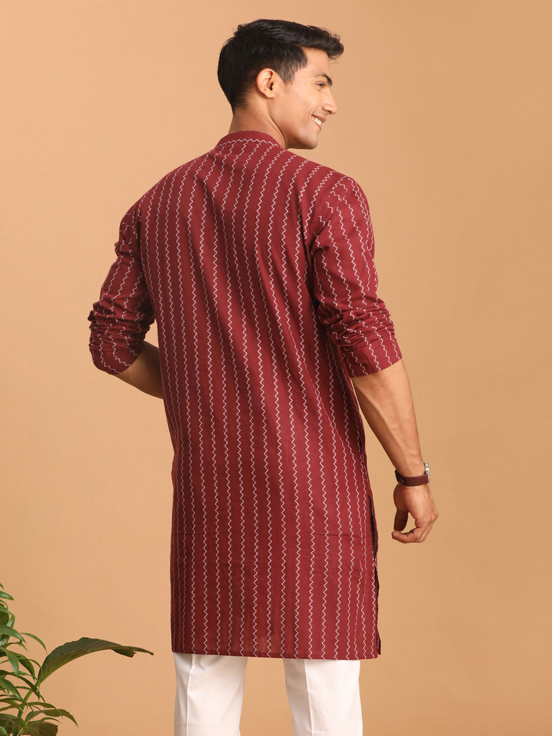 Men's Maroon Cotton Kurta