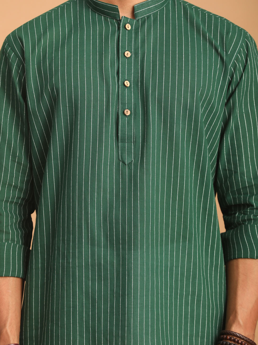 Men's Green Cotton Short Kurta