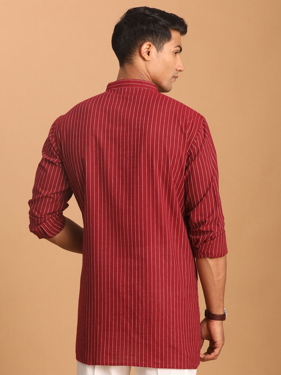 Men's Maroon Cotton Short Kurta