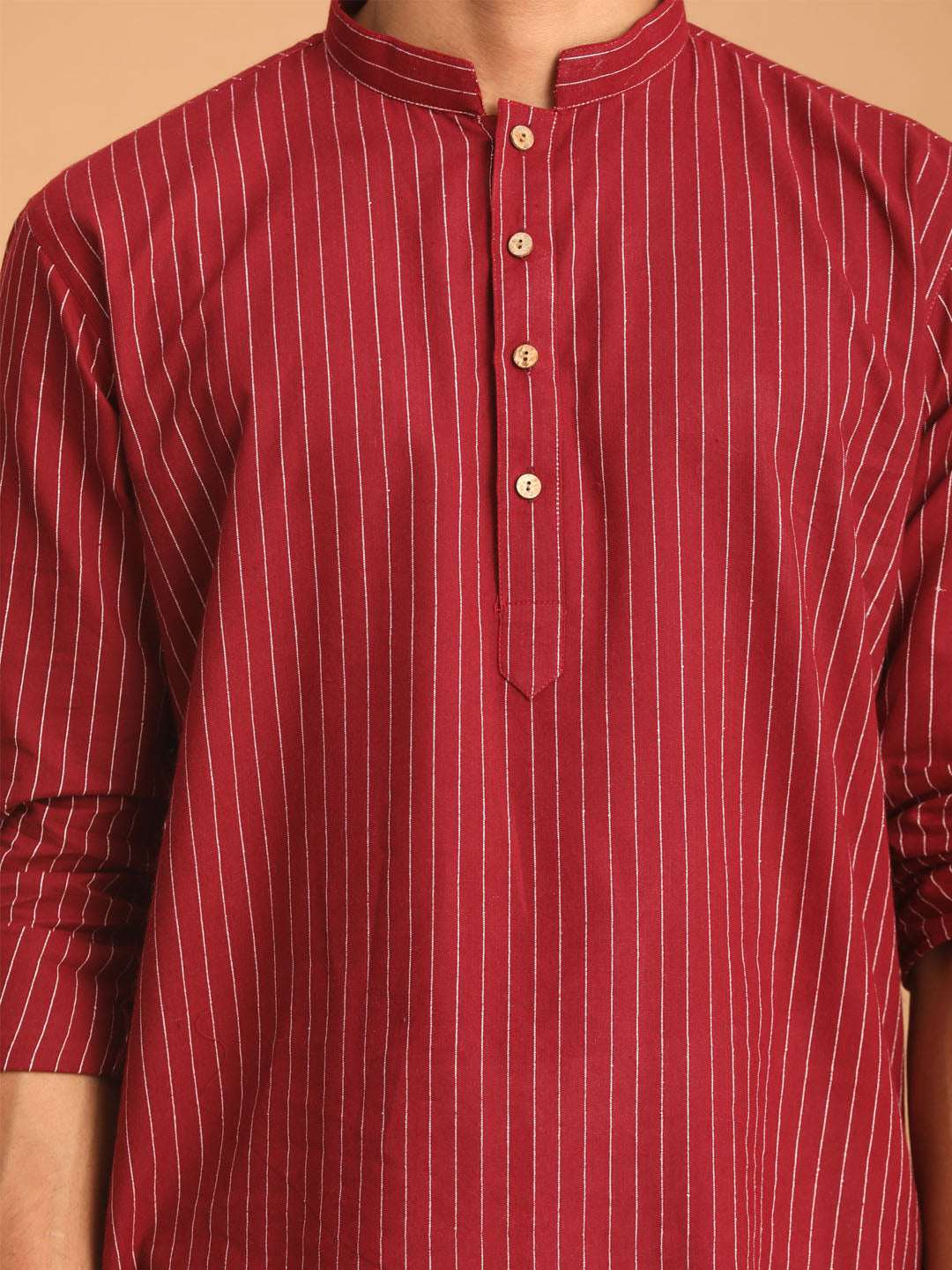 Men's Maroon Cotton Short Kurta